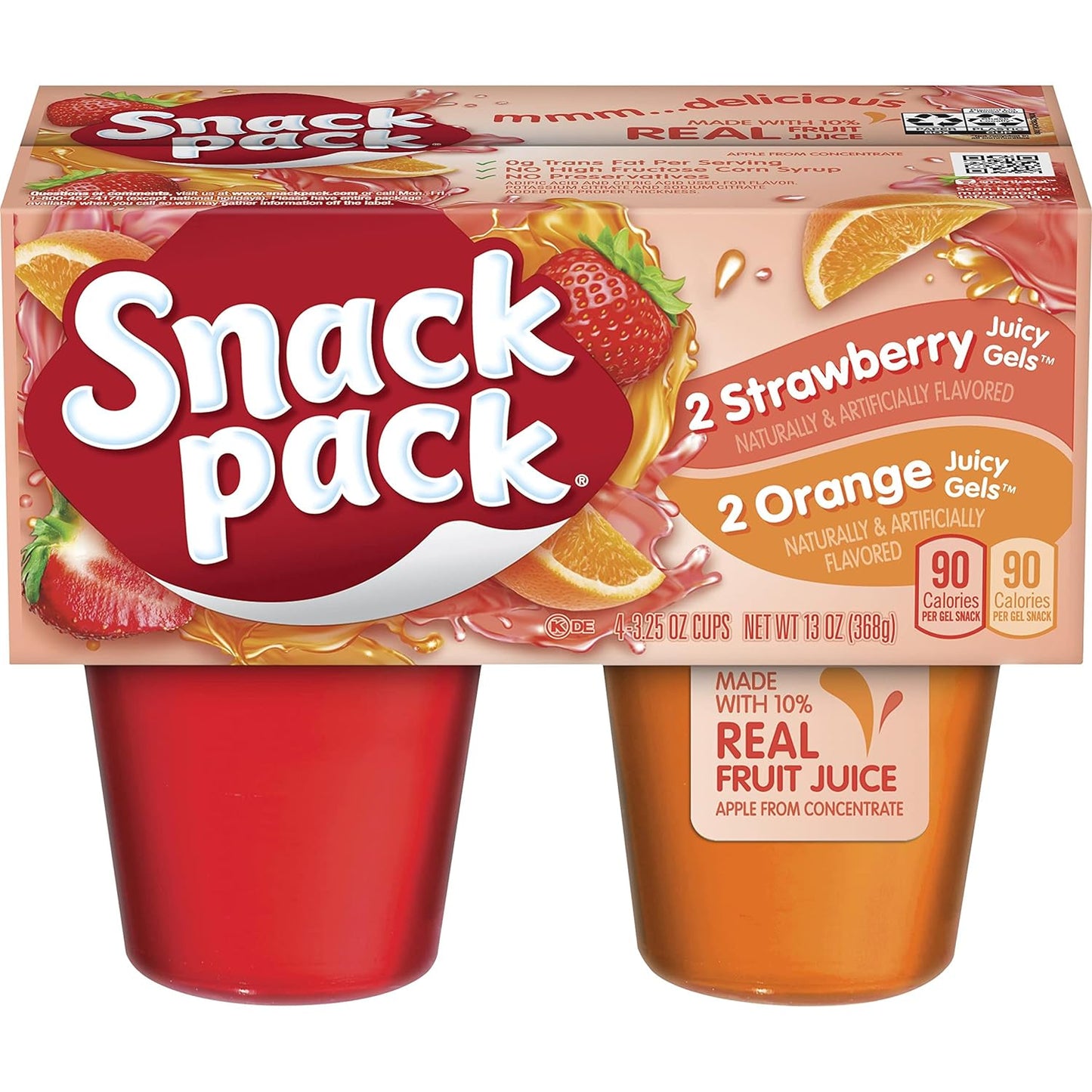 CONAGRA:41921.Con Hunts Snack Pack Straw / Orange 14oz